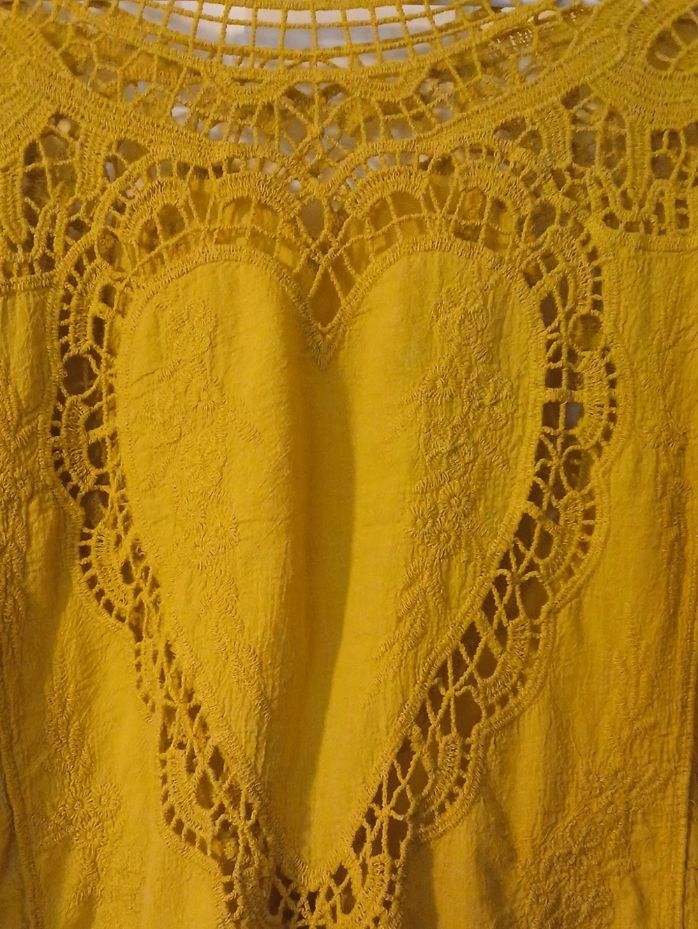 Women's Yellow Crochet Heart Lace Tunic Top - Picture 2 of 6